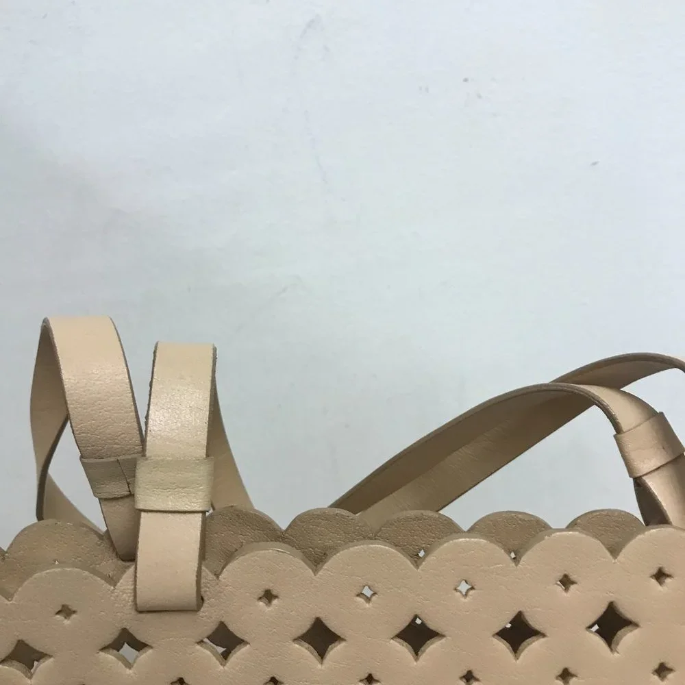 J Crew tan camel perforated leather tote bag